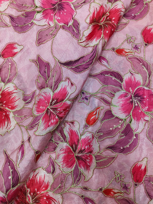 Folral Chinnon Position Work All Over Chinnon Fabric