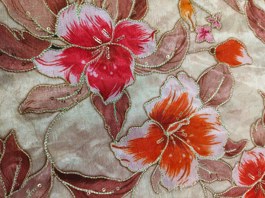 Folral Chinnon Position Work All Over Chinnon Fabric