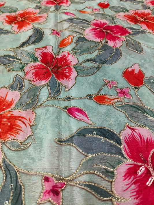 Folral Chinnon Position Work All Over Chinnon Fabric