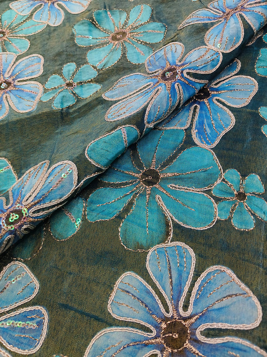 Floral Position Work on Pure Tissue Fabric