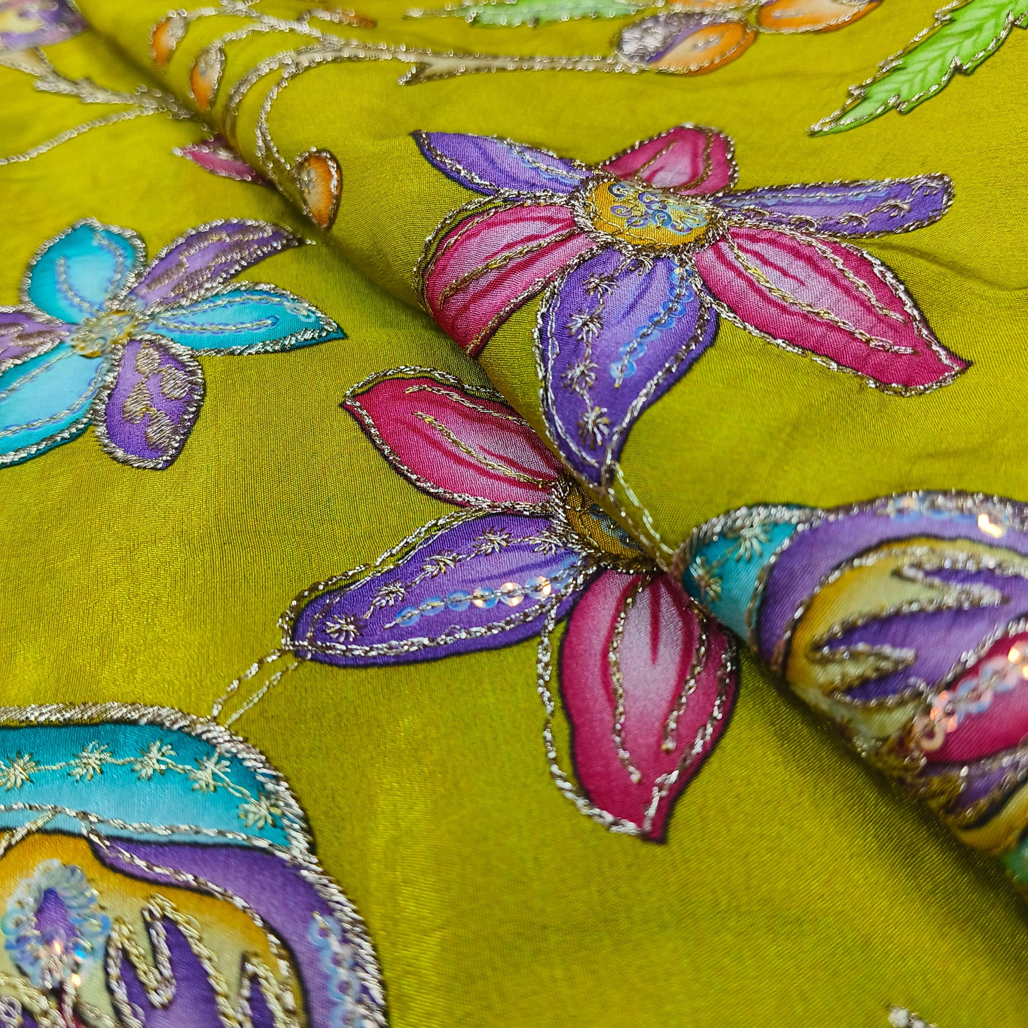 Floral All Over Position Work On Pure Viscose Crepe Fabric