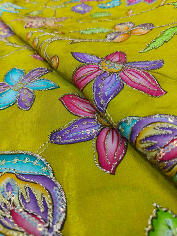 Floral All Over Position Work On Pure Viscose Crepe Fabric