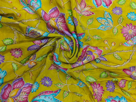 Floral All Over Position Work On Pure Viscose Crepe Fabric