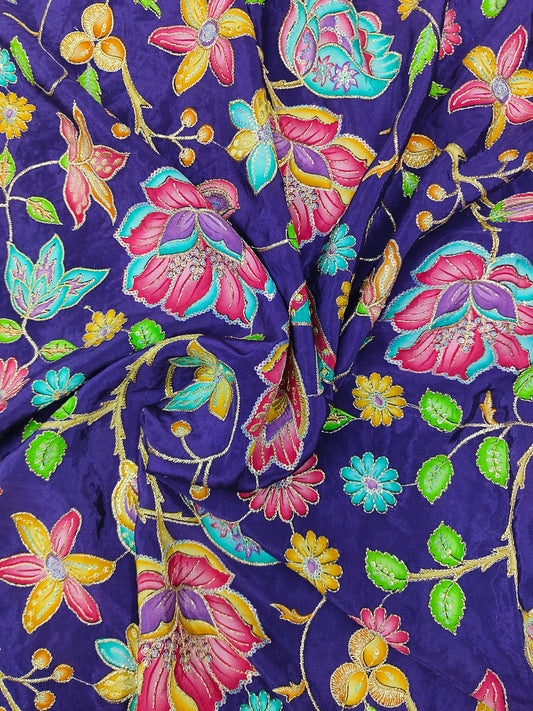 Floral All Over Position Work On Pure Viscose Crepe Fabric