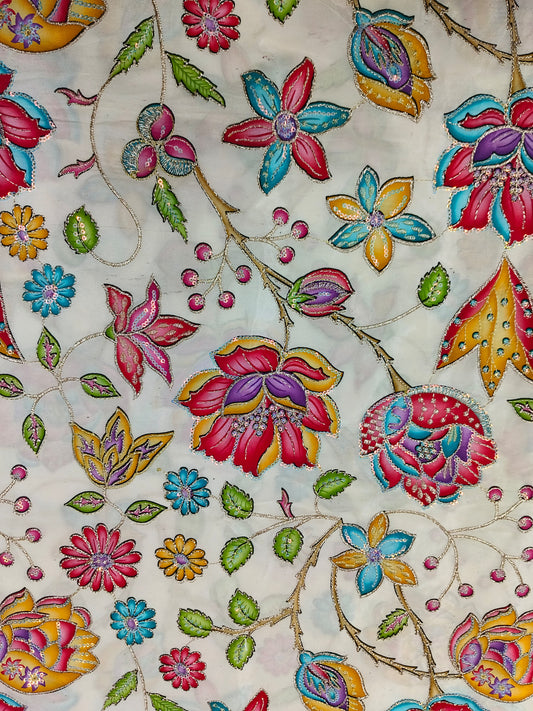 Floral All Over Position Work On Pure Viscose Crepe Fabric