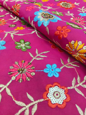 Floral Thread All Over Work On Georgette Fabric